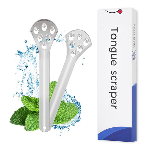 2-Piece Tongue Scraper for Adults, Metal Tongue Scrapers for Oral Care, Professional Tongue Cleaner for Tongue Care, Reduce Bad Breath and Fresh B...