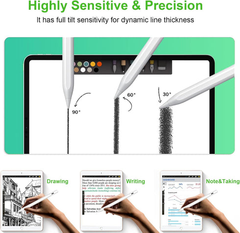 Stylus Pen for iPad 2018-2023 with Palm Rejection, Magnetic Stylus Pen, Active Pencil for iPad 10/9/8/7/6 Generation, iPad Pro 11/12.9 inch, iPad ...