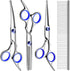 Professional 5 in1 Dog Grooming Scissors Kit, Titanium Coated Dog Scissors for Grooming, Grooming Shears Kit - Straight,Thinning, Curved Scissors ...
