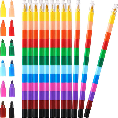 Leinuosen Stacking Crayons Stackable Buildable Crayons Colorful Crayon for School Office Supplies, 12 Colors (24 Pieces)...