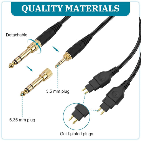 Replacement Audio Cable Cord Compatible with Sennheiser HD600 HD650 HD580 HD660S Headphones, 3.5mm 1/8" Plug and 6.35mm 1/4" Adapter 6.6FT/2m...