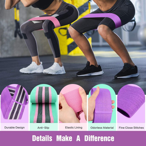 3 Levels Fabric Resistance Bands Set, Booty Bands for Working Out, Exercise Bands for Legs and Butt, Fitness Loop Bands for Women and Men, Non-Sli...
