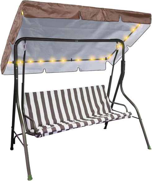 LED Lighted Porch Swing Canopy Replacement Waterproof Swing Top Cover LED Swing Canopy Replacement Canopy Sun Shade Awning Cover Outdoor Patio Swi...