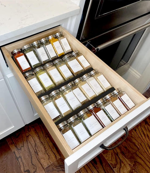 MIUKAA Spice Drawer Organizer for Drawers Wider Than 9 inches, Black Acrylic 4 Tier Seasoning Jars Drawers Insert, Kitchen Spice Rack Tray for Dra...