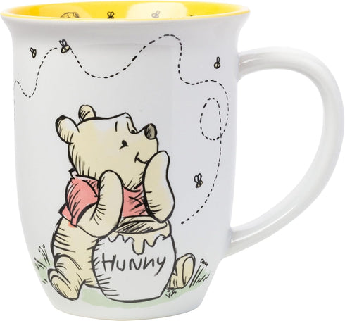 Silver Buffalo Disney Winnie the Pooh But First Hunny Wide Rim Bees Flying Ceramic Mug, 16 Ounces...