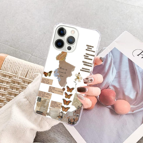 Aesthetic Abstract Butterfly Collage Clippings Clear Modern Case Compatible with iPhone 13 Pro Max, Vintage Collage Clear Case for iPhone 13 Pro M...