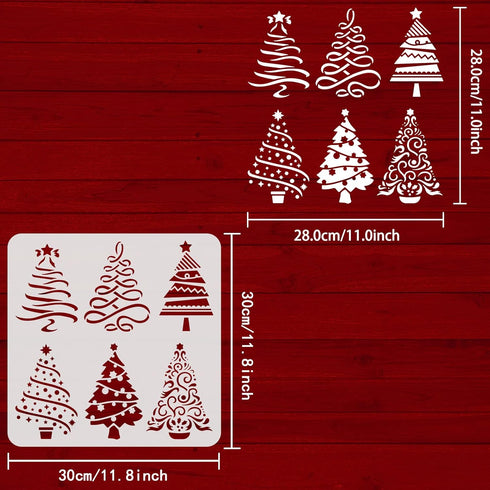 FINGERINSPIRE Christmas Tree Stencils 11.8x11.8 inch 6 Different Christmas Tree Pattern Stencils with Stars Stencils Template Plastic Reusable Tre...