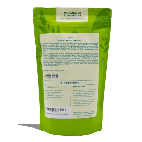 Worldwide Botanicals Organic Holy Basil Tea, 8oz - Tulsi Krishna - Loose Leaf Premium Herbal Tea, 100% Pure Tulsi Holy Basil, Fair Trade, Adaptoge...