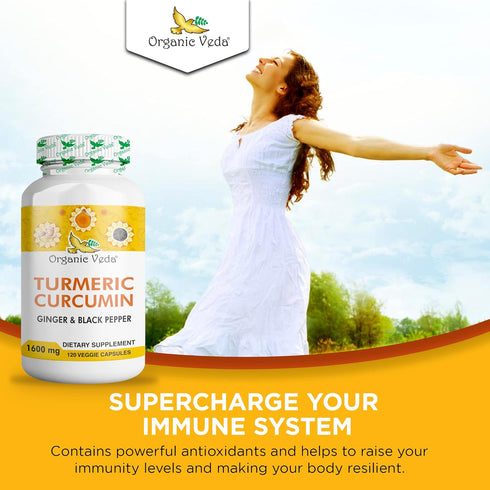 Organic Veda Turmeric and Ginger Capsules 120 pills - Organic Turmeric Curcumin with Black Pepper for Joint Support - Non Gmo, Gluten Free, Turmer...