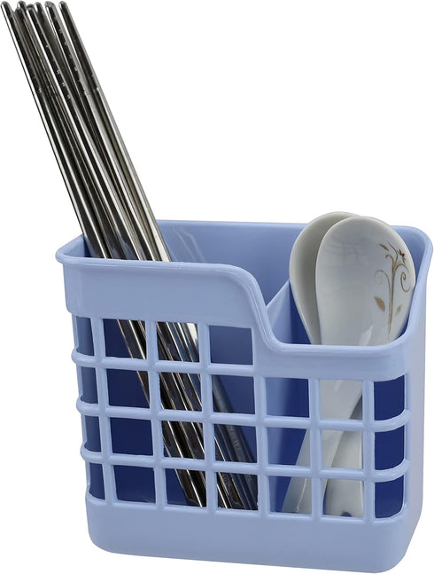 Plastic Utensil Holder Silverware Organizer Cutlery Drying Rack with Wall Mount Self Adhesive, Having 2 Divided Compartments - Total 2 Pack...