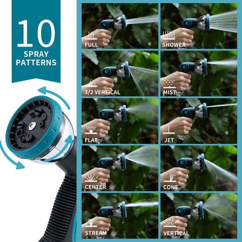 Garden Hose Nozzle Sprayer Heavy Duty, Hose Nozzle with 10 Adjustable Watering Patterns, Thumb Control On Off Valve, High Pressure Garden Hose Noz...