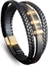 MyStrong Genuine Leather Mens Bracelet - Premium Braided Leather Bracelet for Men and Women with Stainless Steel Magnetic Clasp - Multi-layer Brai...