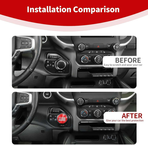 for RAM Gear Shift Knob Cover Trim Ring Aluminum Red for Dodge RAM 2018-2023 Red Interior Accessories, America Flag...