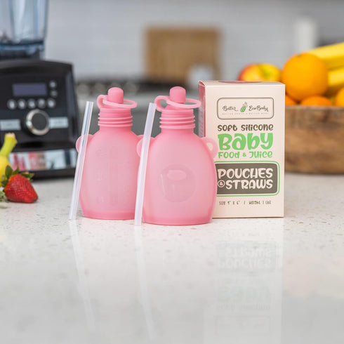 Reusable Baby Food Pouches – 5oz Leakproof Squeezy Self Feeding Toddler Sippy Cup with Straw – Freezable Silicone Breast Milk Storage Feeder Bottl...