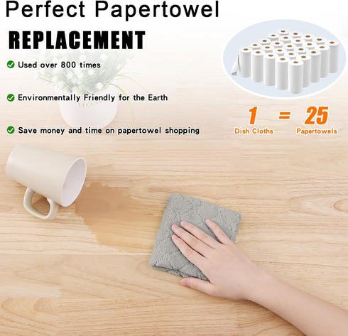 Homaxy 12 Pack Kitchen Dish Cloths (10 x 10 Inches, Grey), Super Soft and Absorbent Coral Velvet Dish Towels, Nonstick Oil Fast Drying Microfiber ...