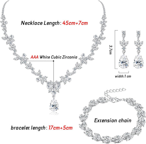 SAILIMUE Crystal Bridal Jewelry Set for Women Rhinestone Necklace Dangle Earrings Bracelet Jewelry Set for Wedding Bride Bridesmaid Gifts Party Pr...