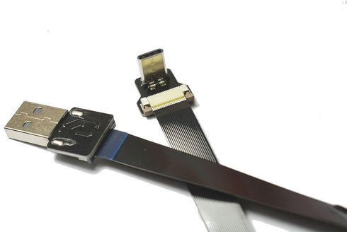 Slim Flat USB C 90 Degree Angled FPV Flat Slim Thin Ribbon FPC Cable USB Type-C 90 Degree to Standard USB A for sync and Charging Black (20CM)...