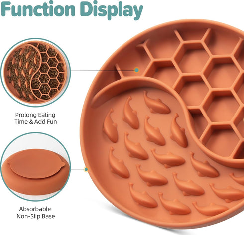 Slow Feeder Dog Bowls, Silicone Pet Food Bowls with Suction Cups for Small Medium Breed, Non-Slip Dog Feeding Bowls Slow Down Pet Eating Speed, An...