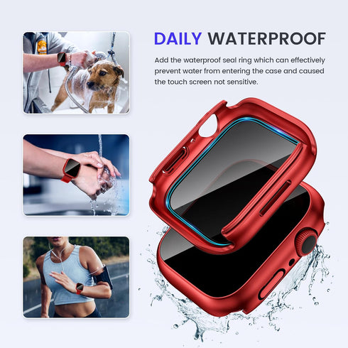 Goton 2-in-1 Waterproof Privacy Case for Apple Watch Screen Protector 45mm 44mm 41mm 40mm SE Series 9 8 7 6 5 4 Ultra 49mm, Front Anti Spy Tempere...