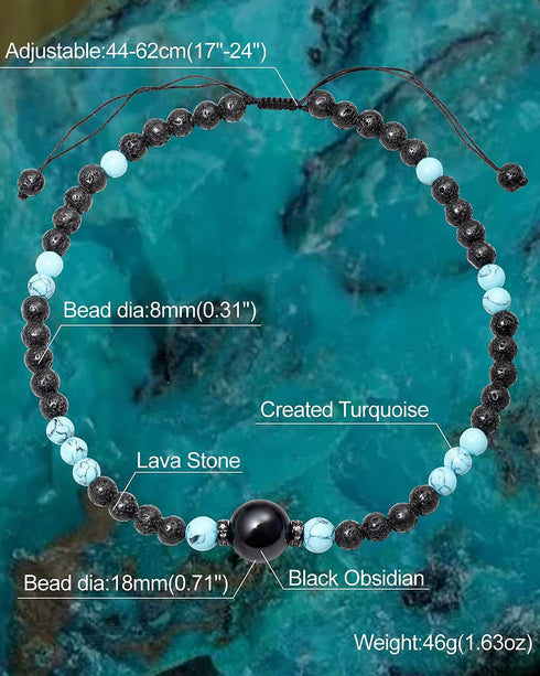 Lava Stone/Black Obsidian Choker Necklaces Created Turquoise Women Mens Strand Crystal Necklace for Meditation or Yoga...