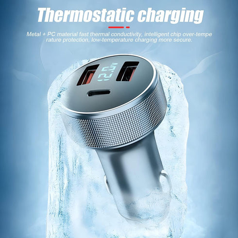 72W Fast Car Charger Adapter, Dual USB Fast Charging Type C Car Charger with LED Display Adapter, QC 3.0 PD Cigarette Lighter Adapter for Laptop S...