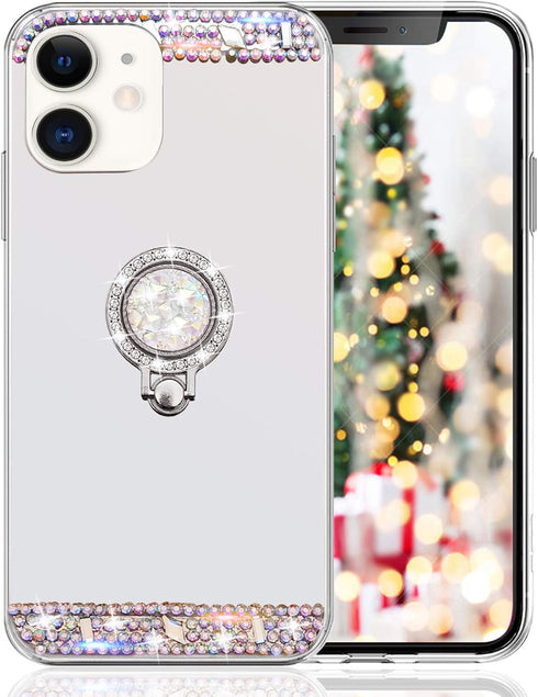 LUVI for iPhone 11 Diamond Glitter Case Mirror Makeup Cute for Girls Women Protective Cover with Bling Crystal Rhinestone Ring Holder Finger Grip ...