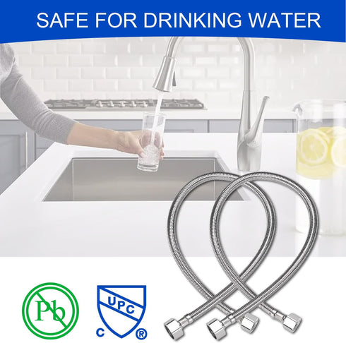 Universal Flexible Faucet Hose Connector, 20-Inch x 3/8" Comp x 1/2" FIP, Premium Braided Stainless Steel Faucet Water Supply Line for Kitchen Bat...