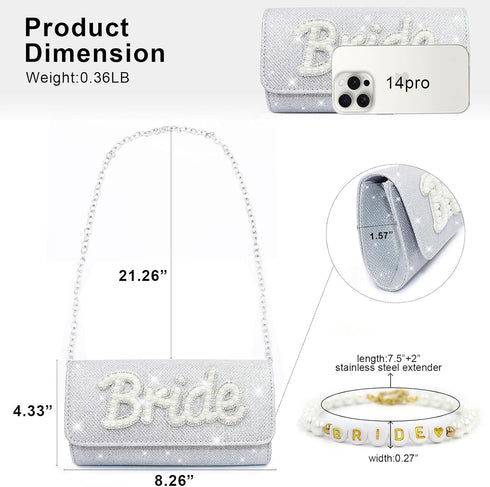 Lamyba Bride To Be Gifts Set Includes Bride Purse and Bride Bracelet, Bride Clutch Evening Bag for Engagement Bridal Shower Party Wedding day, Dia...