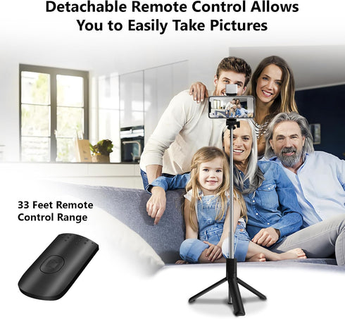 Selfie Stick, 40 in Retractable Phone Tripod with Wireless Remote Control & Light, Portable Selfie Stick Tripod for Photograph, Live Streaming, Vi...