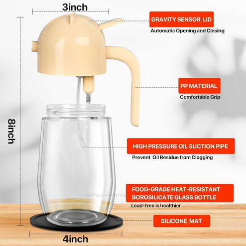 580ml/20oz 2 in 1 Oil Dispenser and Oil Sprayer for Cooking, Glass Olive Oil Dispenser Bottle with Silicone Mat, Food-grade Oil Dispenser for Kitc...