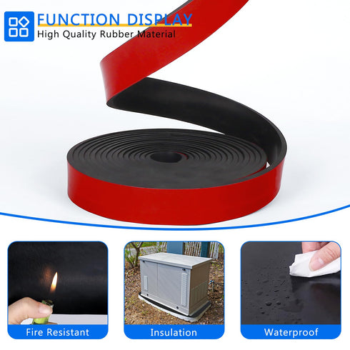 WochiTV Adhesive Solid Rubber Strips, 1" Wide x 1/16" Thick x 180" Long Self Stick Black Neoprene Rubber Rolls Perfect for DIY Insulation Cushion ...