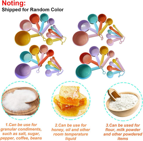 Plastic Measuring Cups and Spoons Set - 10 Pcs Colorful Kitchen Measuring Tool, Engraved Metric/US Markings Stackable Silicone Measure Cup for Liq...
