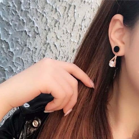 Women's Earrings,18K Rose Gold Plated Earrings Women with Double Titanium Steel Triangular and Zirconia, Nice Women Earrings Gift...