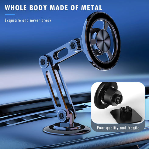 Universal 360° PRO Magnetic Suction Car Phone Holder, Alloy Folding Magnetic Cellphone Holder for Car, Hands Free Adjustable Bracket Dashboard Pho...