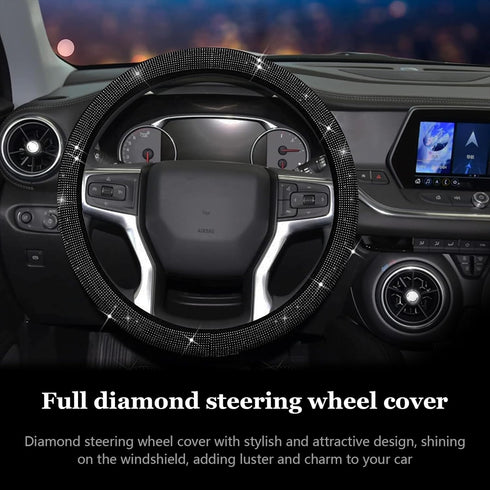 Bling Steering Wheel Cover, Crystal Diamond Steering Wheel Protector for Women Girls, 14-15 Inch Sparkling Rhinestone Decor Accessories, Universal...