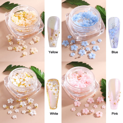 SILPECWEE Light Change Flower Nail Charms 3d Nail Flower Gold and Silver Caviar Nail Art Charms Nail Jewelry for Acrylic Nails DIY Craft Nail Desi...