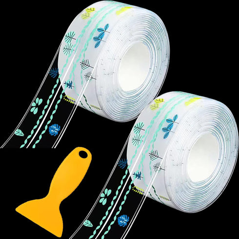 2Pack Bathroom And Kitchen Caulking Tape Sealer,Pvc Sealing Caulk For Sink,Tub Perimeter,Floor Wall Edges,Self Adhesive Decorative Caulking Strips...