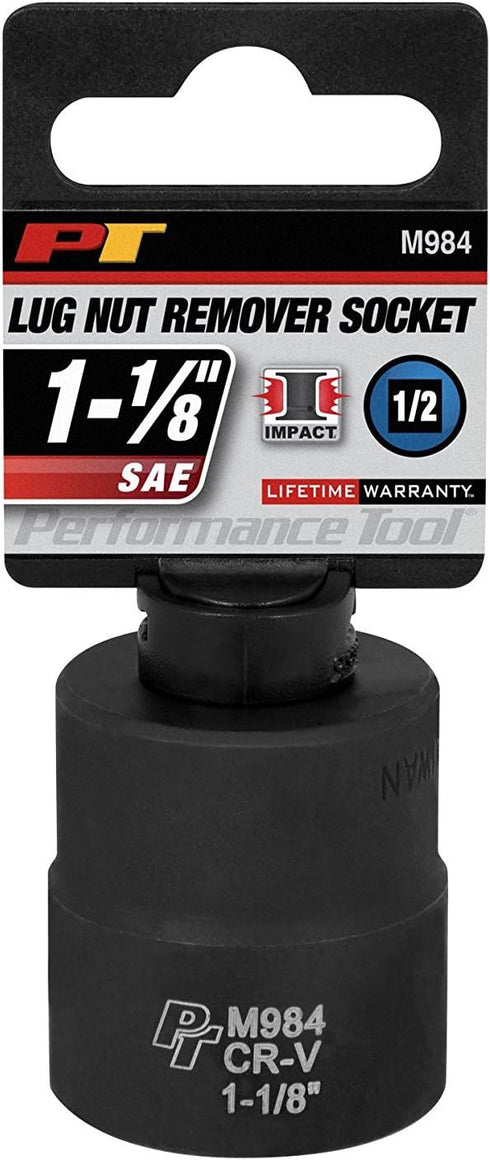 Performance Tool M984 1-1/8 in. Lug Nut Remover Socket - Heavy-Duty Impact Socket for Removing Stubborn Lug Nuts with Ease, Black...