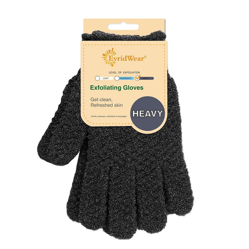 Evridwear Exfoliating Dual Texture Bath Gloves for Shower, Spa, Massage and Body Scrubs, Dead Skin Cell Remover, Gloves with hanging loop (1 Pair ...