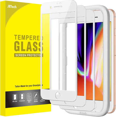 JETech Full Coverage Screen Protector for iPhone 8 Plus/7 Plus 5.5-Inch, White Edge Tempered Glass Film with Easy Installation Tool, Case-Friendly...