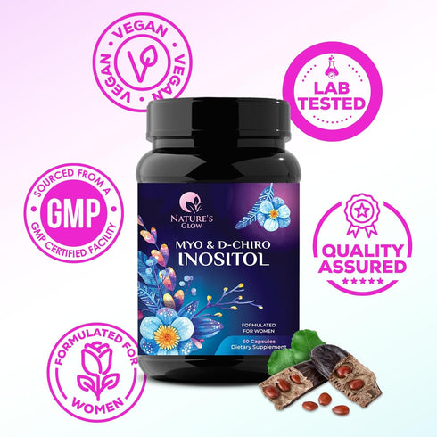 Myo-Inositol & D-Chiro Inositol Blend | Hormone Support for Women | Premium 40:1 Ratio, Ovarian Health Support | Myo Inositol Vitamin B8 | Inosito...