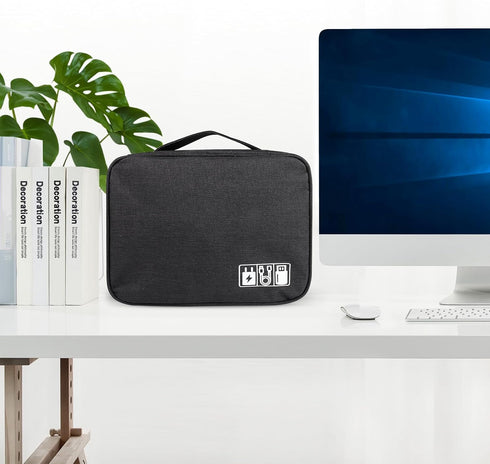 Cable Organizer Bag, Large Capacity Electronic Organizer Travel Case With Handle, Waterproof Tech Organizer for iPad Mini, Kindle, Cables, Charger...