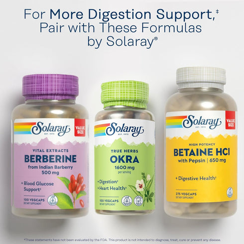 SOLARAY Okra Fruit 1600 mg - Healthy Digestion, Regularity and Heart Health Support Supplement - Soluble Fiber - Lab Verified, Vegan, 60-Day Guara...