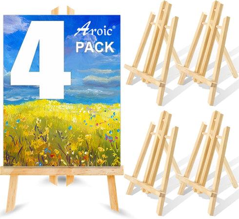 AROIC Wood Easels, Easel Stand for Painting Canvases, Art, and Crafts. (11.8 inch, 4 Pack), Tripod, Painting Party Easel, Kids Student Table Schoo...