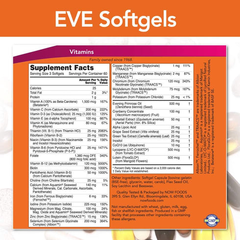 NOW Supplements, Eve™ Women's Multivitamin with Evening Primrose, Cranberry, Green Tea, Horsetail Silica & CoQ10, 180 Softgels...