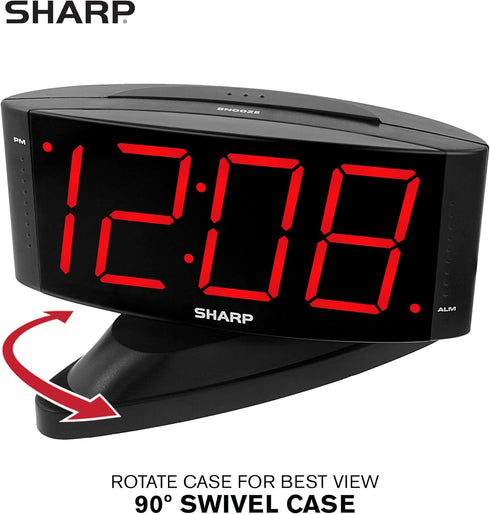 Sharp Home LED Digital Alarm Clock – Swivel Base - Outlet Powered, Simple Operation, Alarm, Snooze, Brightness Dimmer, Big Green Digit Display, (M...