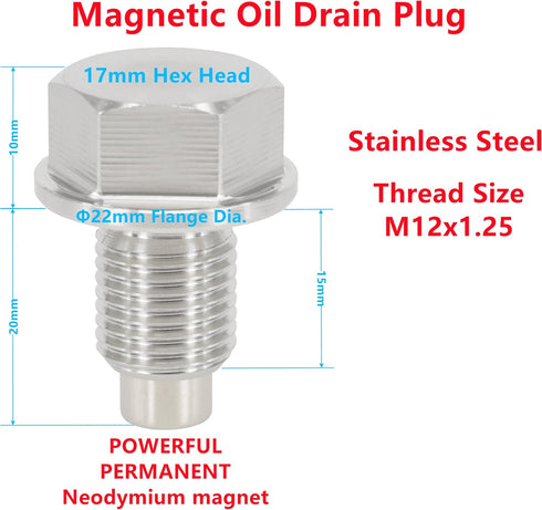 1PC M12x1.25 Stainless Steel Magnetic Engine Oil Drain Plug Fit Toyota Corolla 4Runner Camry Highlander Prius RAV4 Sienna Tacoma Venza Yaris Lexus...