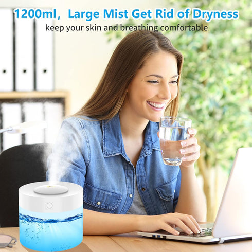 Humidifier for Bedroom Cool mist humidifier with colorful lights for Home, Baby, Large Room with Auto Shut Off humidifier (1.2L, White)...
