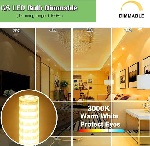 G8 LED Bulb Dimmable 7W Equivalent to G8 Halogen Bulb 75W-80W, GY8.6 /G8 Bi-Pin Base Light Bulb AC 120V G8 Bulb for Under Cabinet Light, Under Cou...