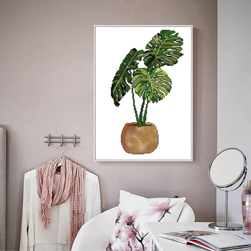CROSSDECOR Stamped Cross Stitch Kits Full Range of Embroidery Patterns 11CT 3 Strands DIY Printed Cross-Stitch Kits for Adults Beginner -Monstera ...